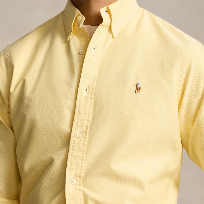 Polo Ralph Lauren Solid Color Pony Embroidered Point Collar Long Sleeve Shirt Men Shirts Yellow MNPOWOV16823529-700