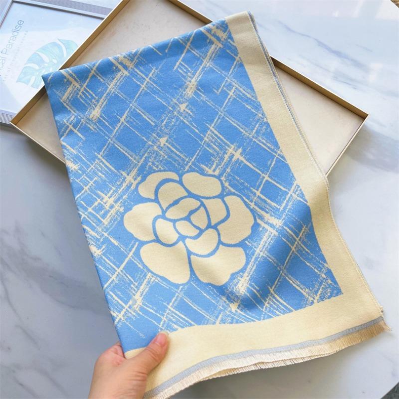 

Cute and cute girl imitation cashmere scarf for women s high-end pink camellia thickened double-sided scarf shawl 180x65cm синий