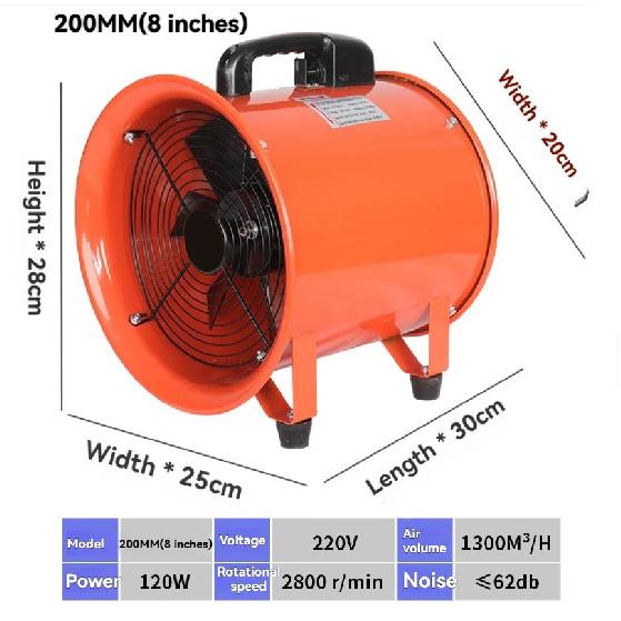 Portable Axial Exhaust Fan Blower 220V Industrial Ventilation Equipment for Tunnel Painting 8INCH