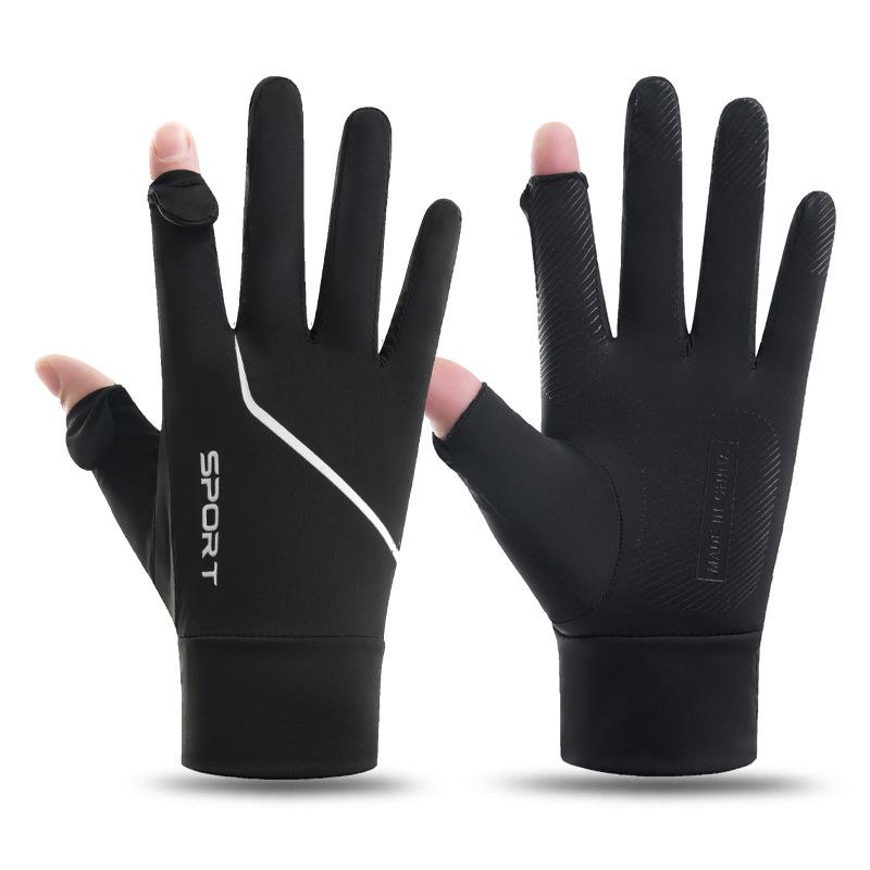 Sunscreen Gloves for Men's Summer Thin Non Slip Anti UV Driving and Riding Takeout Luya Fishing Ice Silk Gloves