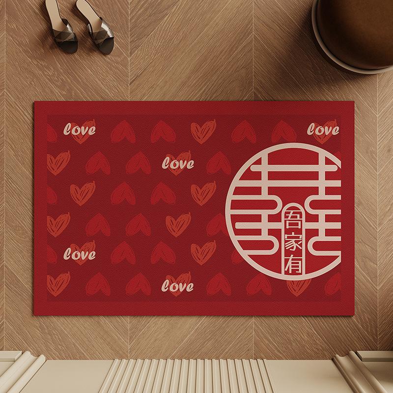 Wedding Festive Door Mat Red Absorbent Non-slip Foot Mat Can Be Wiped Washless Semi-circle Entrance Mat