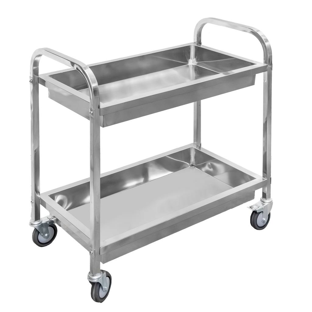 Stainless Steel 2-shelf Deep Mega-M Serving Trolley W-85 Cm D-45 Cm H-90 Cm N
