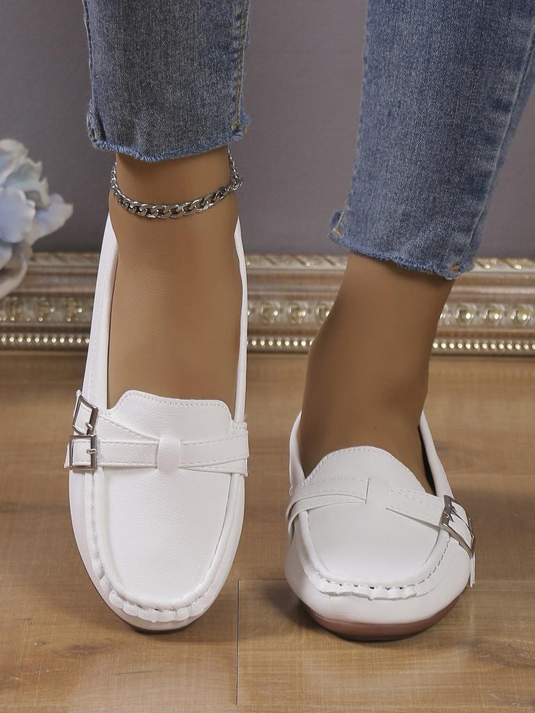 Fashion Flat single shoes women 2025 spring new foreign trade fashion belt buckle round head comfortable slip-on casual bean shoes
