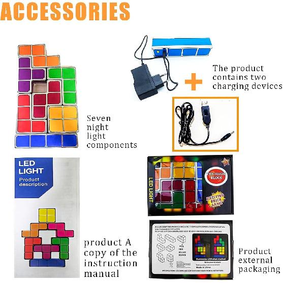 Night Light New Upgrades DIY Stackable LED 3D Puzzles Night Lamp Lights 7 Colors Night Lights Interlocking Induction Nightlights Novelty Tangram