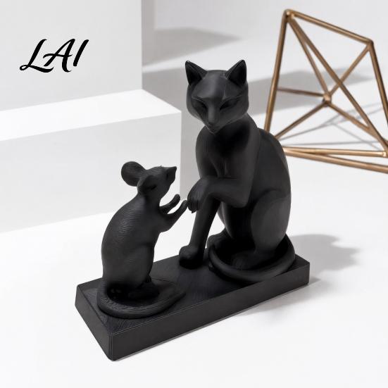 Cat Mouse Design 3D Printed Modern & Sculpture Minimalist Animal Interaction Desk Decor Matte Art Table Decor Collectible Figurine Stable