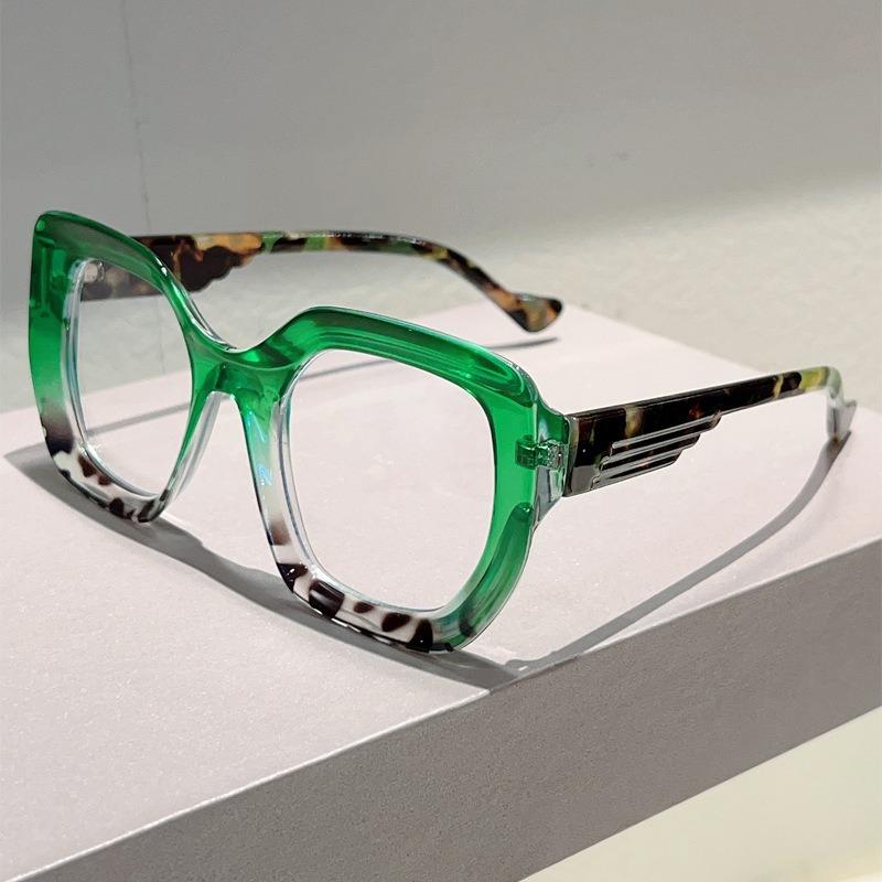 Fashion Leopard Splicing Color Large Frame Cat Eye Anti Blue Light Eyeglasses Men Women FULL Frame High Definition Eyewear