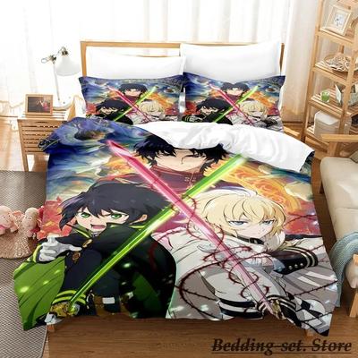 Seraph of the End Bedding Set Cartoon Anime Three-piece Set Adult Kid Bedroom Duvetcover Sets 3D Kawaii Drap De Lit