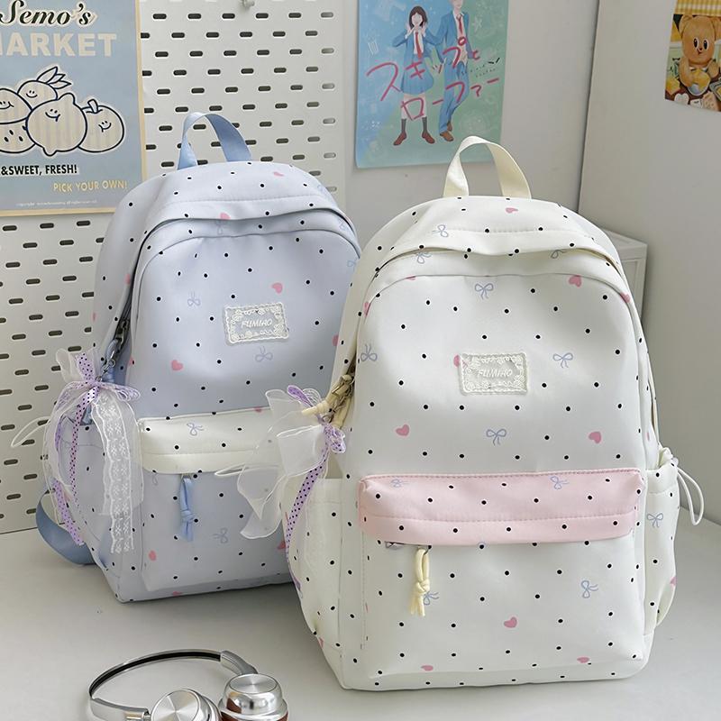 Student Schoolbag Large Capacity Multi-Function Backpack Dot Bow Print Women's Lightweight Backpack