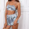 Women's Hot Sexy Ice Silk Solid Colour Pyjamas Sexy Suspenders Shorts Set Homewear Two-piece Set