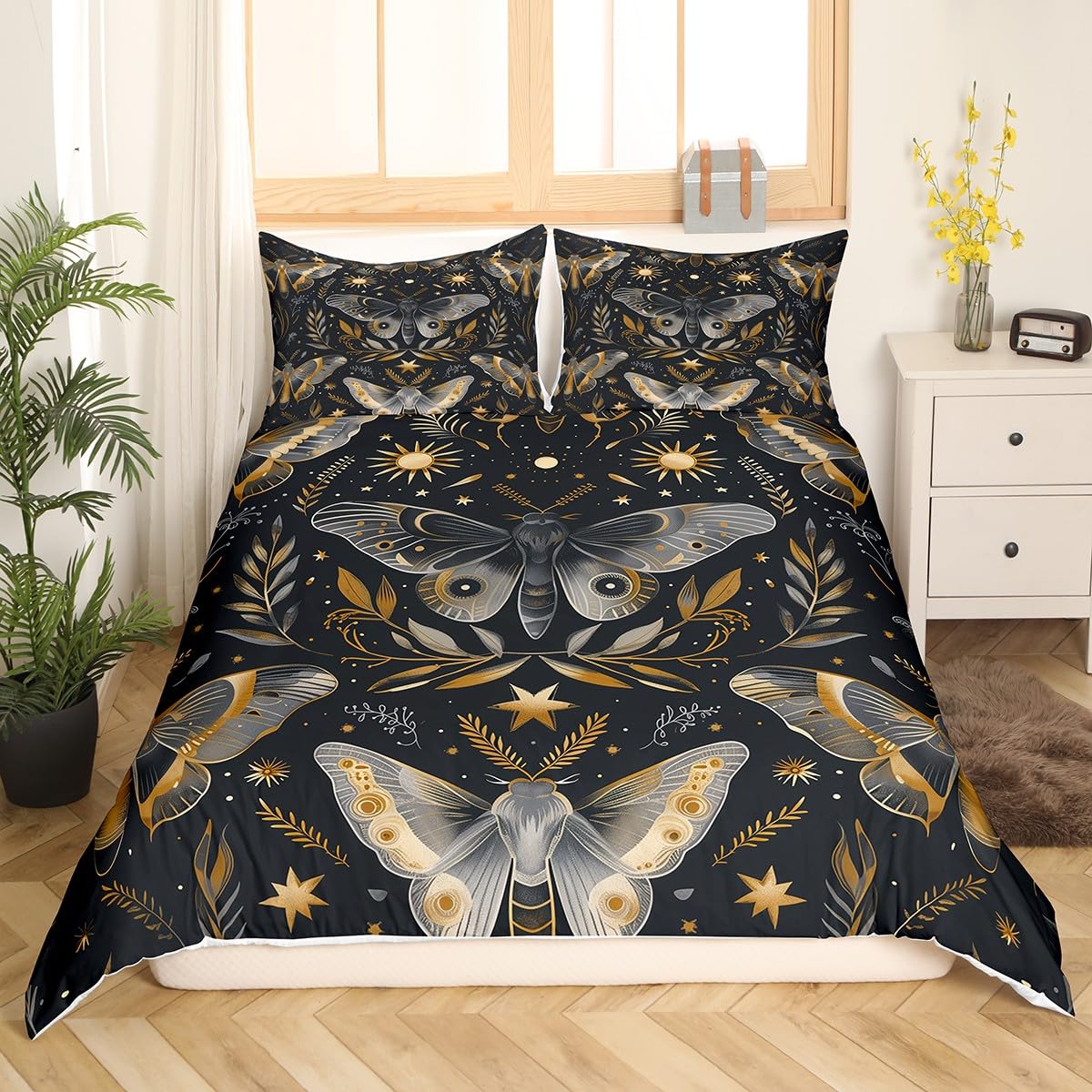 

Comforter Blue Butterfly Bohemian Moth Mushroom Comforter Hippie Wild Fungus Pattern Home Room Decor Bedding Sets Comforter (quilt)-EU Single(135*200cm)3pcs
