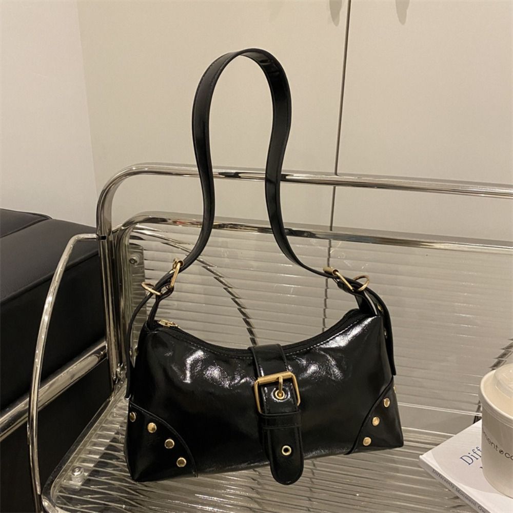Y2k Rivet Shoulder Bag Vintage Spicy Girl Handbag Fashion Buckle Armpit Bag  Women