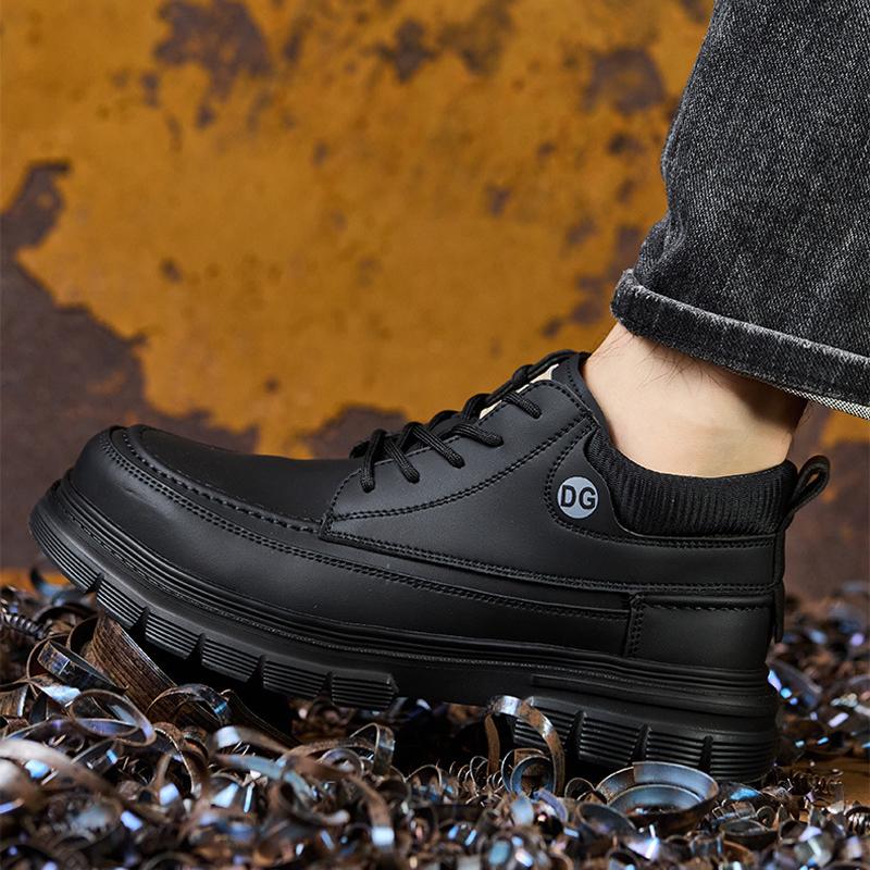 Schwarze Lederstiefel Herrenschuhe Arbeitsstiefel Stahlkappenschuhe Sicherheitsstiefel Durchtrittsicher Unzerstörbare Schuhe Sicherheit
