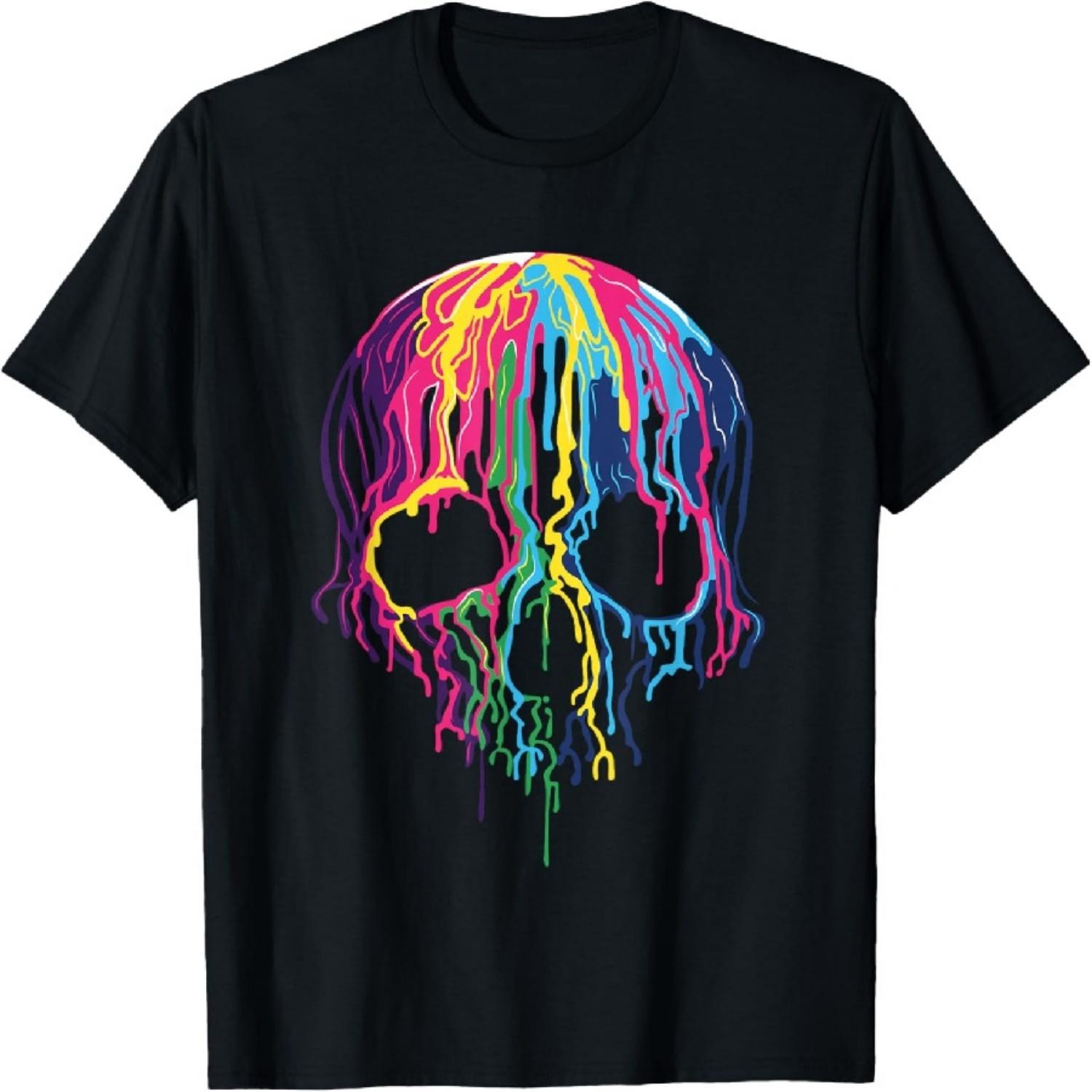 

Colorful Melting Skull Art Graphic Halloween T-Shirt S