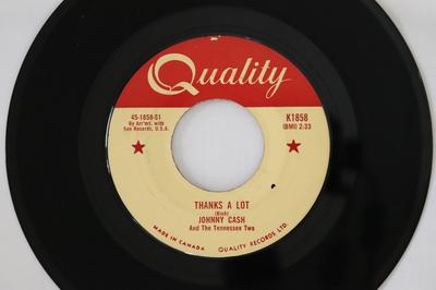 7inch Record JOHNNY CASH & THE TENNESSEE TWO - Thanks A Lot K1858 Quality 1959 Canada Rock Used