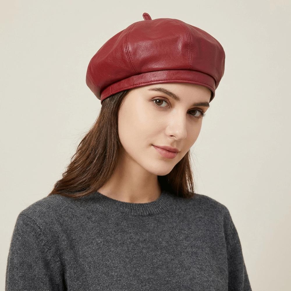 Newsboy Cap Octagonal Hat British Style Painter Hat Fashion PU Leather Beret Autumn