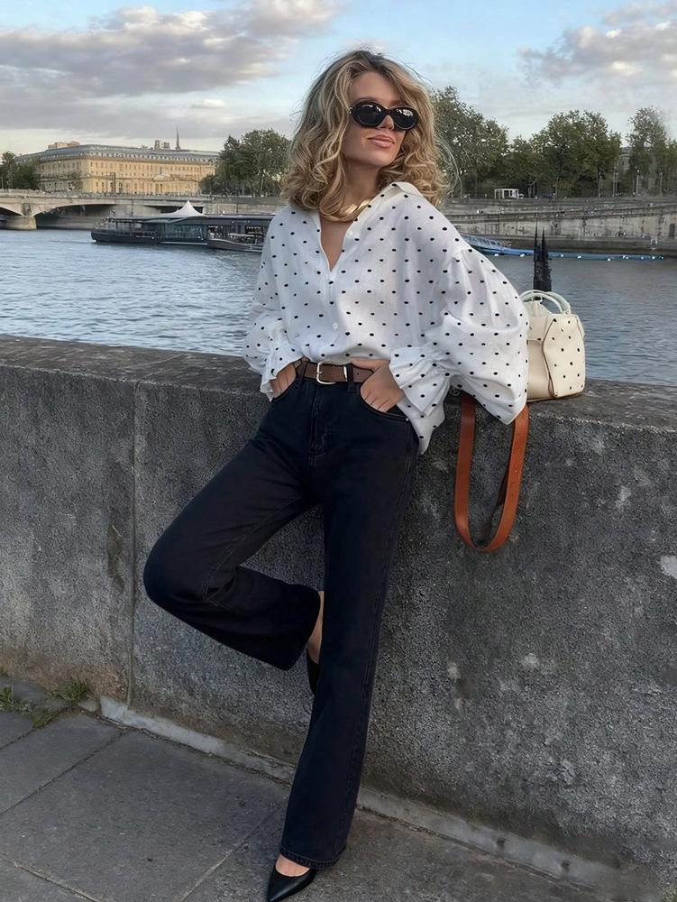 2026 Women's Polka Dot Button-Up Loose Shirt - Spring/Autumn Collection