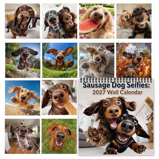 Thick Paper Monthly Journal 2027 Dachshunds Wall Calendar, Sausage Dog Selfies 12 Month Planner, Cute Yearly Appointment Tracker Theme Hanging