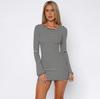 Women Sexy Crew Neck Striped Print Bodycon Mini Dress Slim Fit Long Sleeve Ruched Rib-Knit Going Out Short Dress
