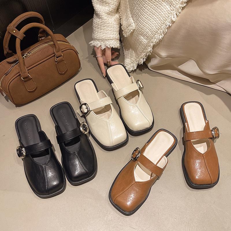 Soft-soled bag head half slippers women's outer wear 2025 summer new low-heeled versatile non-slip retro flat-soled Muller shoes