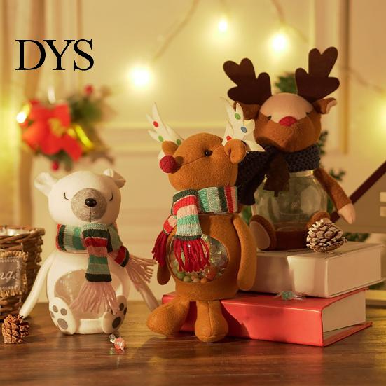 Holiday Keepsake Container Christmas Candy Jar, 3D Plush Reindeer Bear Clear Treat Festive Gift Box with Scarf, Snack Storage for Kids