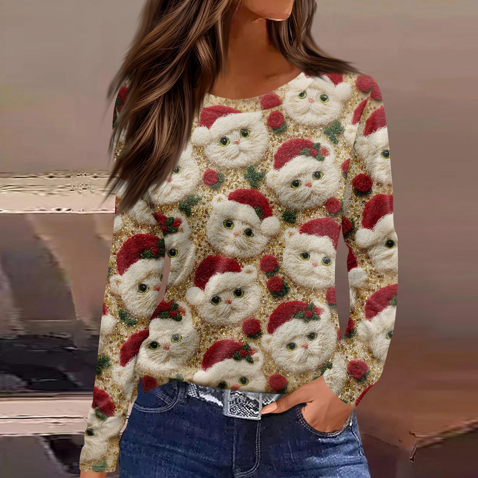 

Женская модная повседневная свободная футболка с разрезом и круглым вырезом с длинным рукавом с принтом, женский топ XL арбуз красный