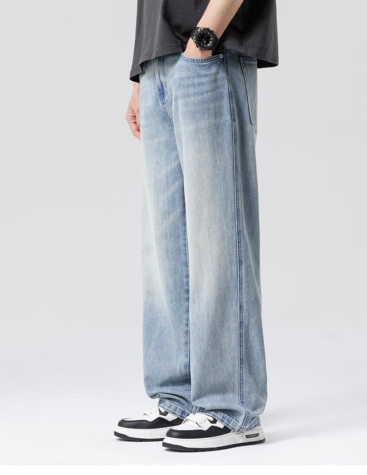 Lyocell Tencel Cotton Drape Thin Jeans Men's Loose Straight Leg Wide Leg Casual Pants