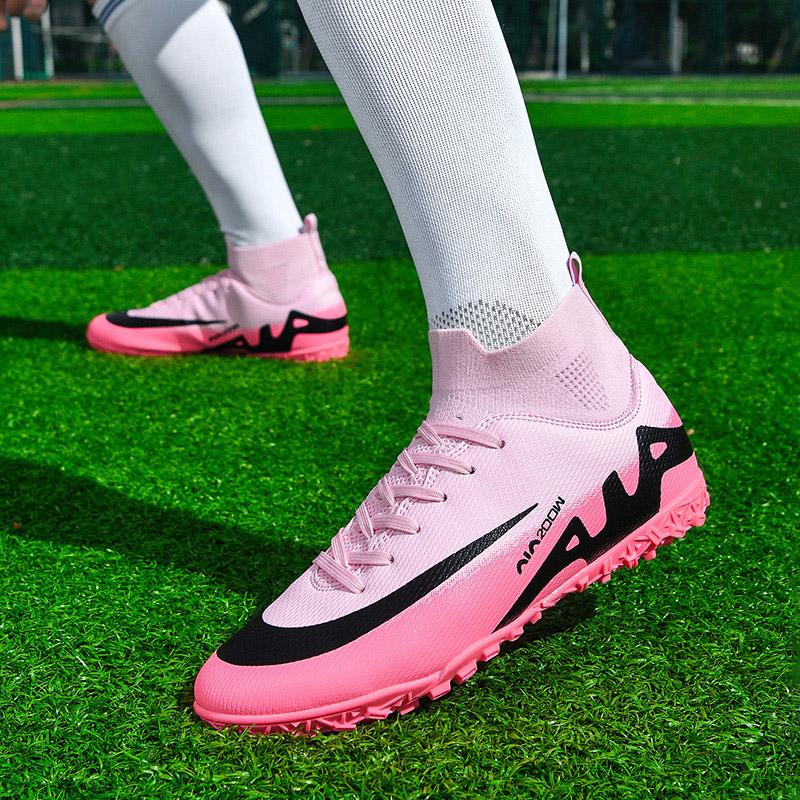 Unisex Football Boots Original Pink Women High Ankle Sports Shoes FG/TF Youth Cleats Professional Men occer Training Sneakers