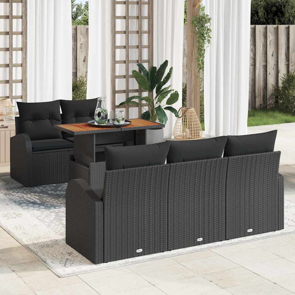 Garden Sofa Set with Storage 6 pcs Black Poly Rattan
