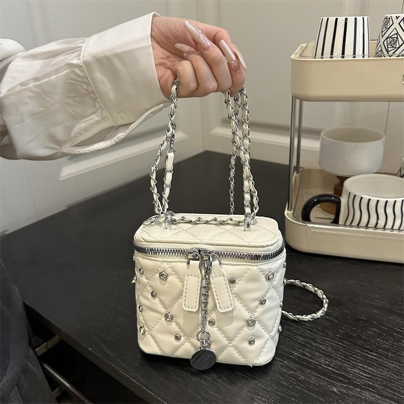 Korean Xiaoxiangfeng Rhombus Chain Bag Versatile Box Bag Women s New Summer Crossbody Bucket Bag белый