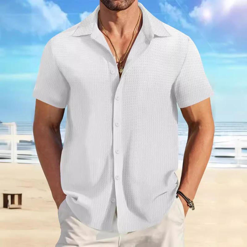 Camisa Casual Holgada de Manga Corta Jacquard Retro para Hombre de Verano