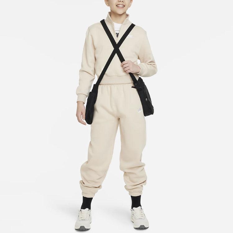 Nike Sportswear Club Fleece Logo Embroidered Half-Zip Stand Collar Sweatshirt Kids Tops Milk-White FD2930-126