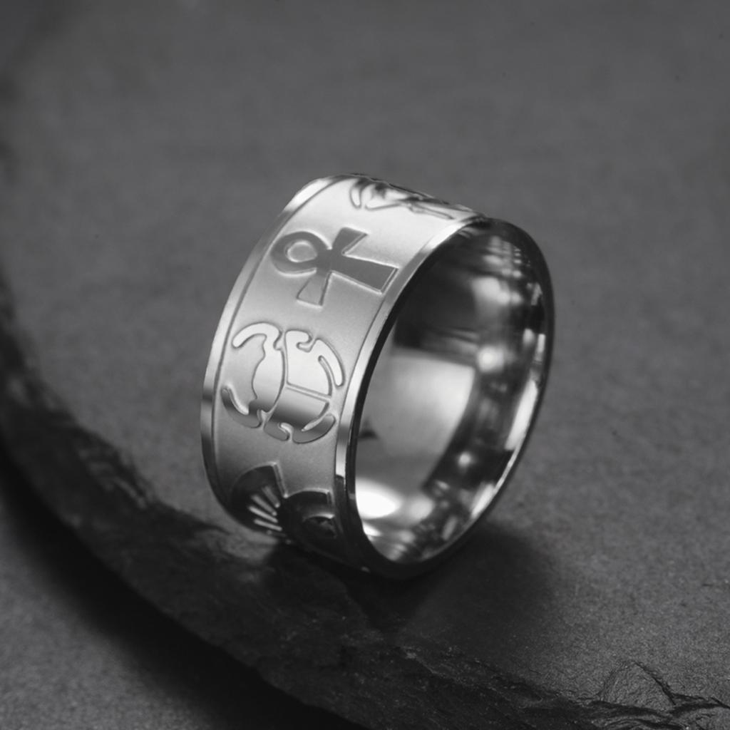 EUEAVAN Mysterious Ancient Egyptian Symbol Ring Stainless Steel Ankh Cross Eye of Horus Sphinx Rings Vintage Amulet Jewelry Gift