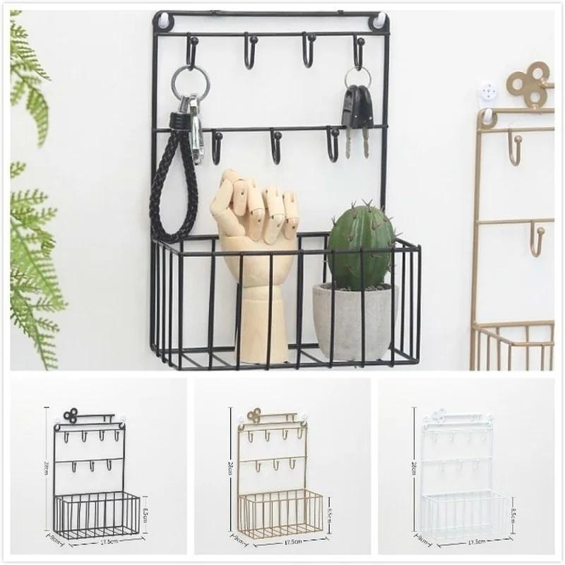 Key Rack Kitchen Storage Basket Metal Key Hook Iron Decorative Wall Hanging Earrings Jewelry Hook Home Decoration Racks