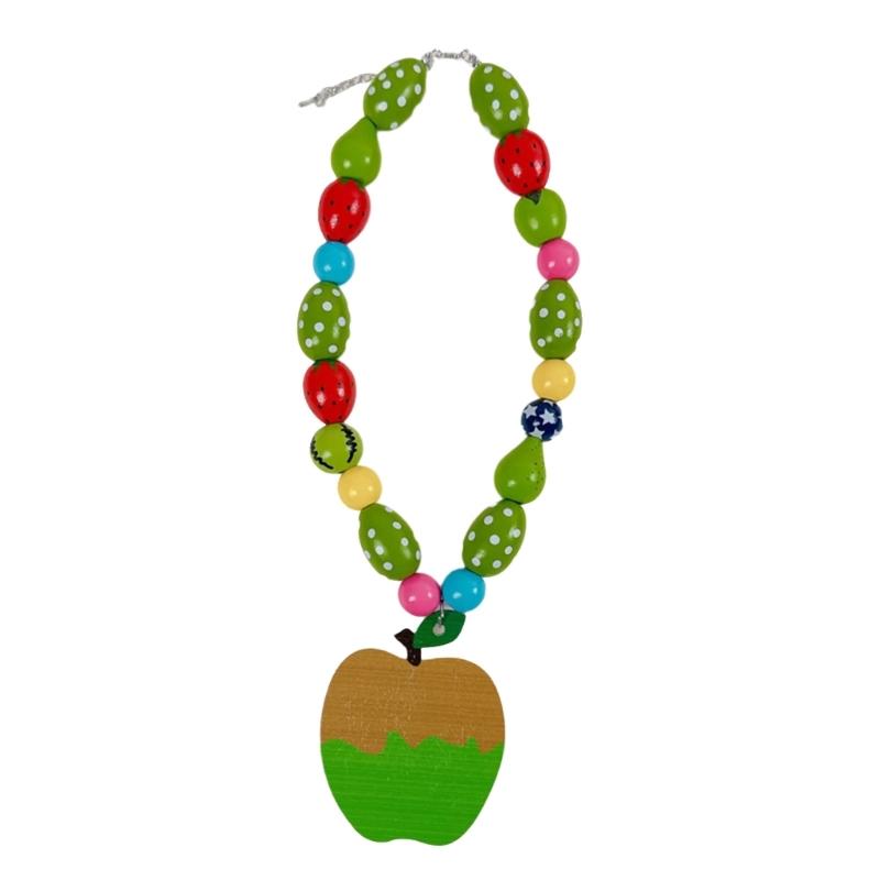 

Comfortable Handcrafted Apples Shaped Necklace Promoting Dopamine Joy Incorporating Colorful Wood Beads for Lightweight Wear and Daily Fantasy Vibes зелёный