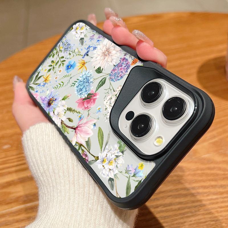 

Роскошный чехол для телефона с цветочным узором для iPhone 15 Plus 14 Pro Max 13 Pro, защита объектива, прозрачный противоударный акриловый тонкий чехол с мягким краем iPhone 15 чёрный
