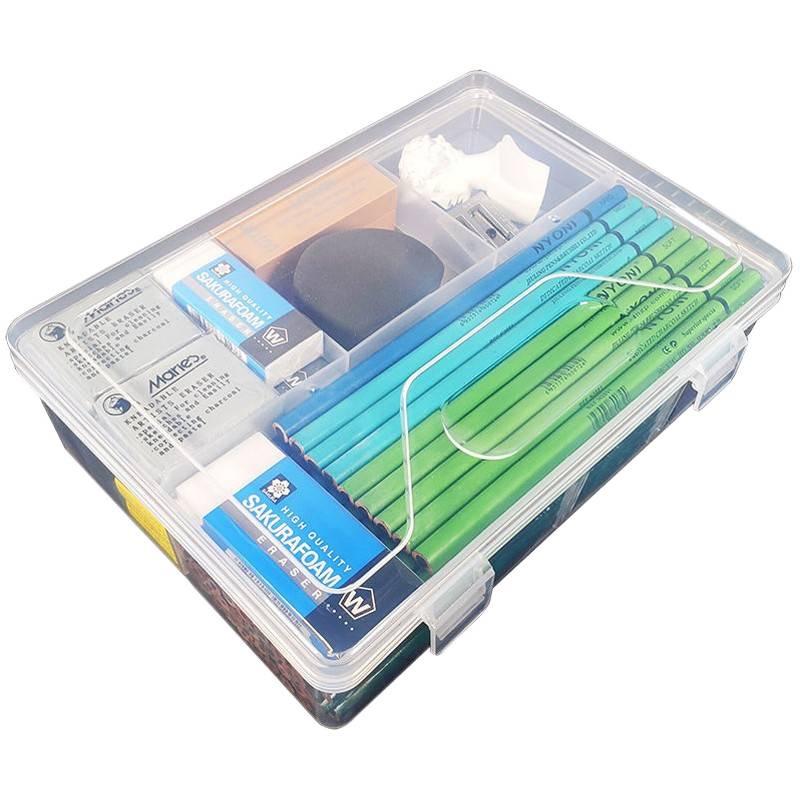 Konststudenters pennskrin med stor kapacitet: Enkel/Dubbel Lagerförvaring för Pennor, Kolkritor, Verktyg - Transparent