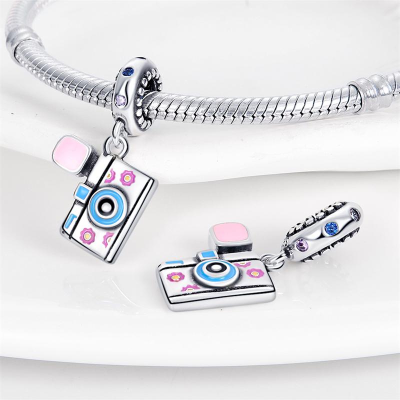 Charm Bead Charms Authentic copper Blue Travel Camera Pendant Bead Charms Compatible With Bracelets Diy Fine Gift Women Delicate Jewellery Accessory