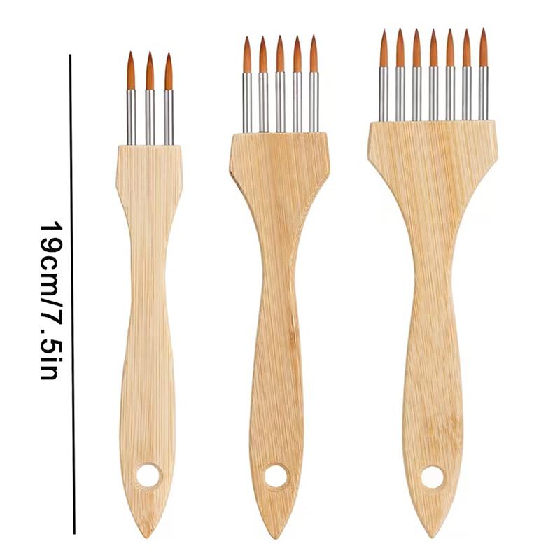 Round/Flat Multi-Tooth Comb Brush Nylon Wool Bamboo Handle Watercolor Brush Painting Supplies Art Stationery Acrylic Paint Brush