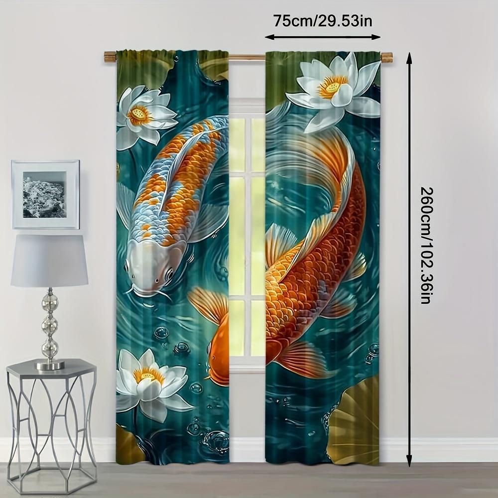 2pcs   African wild animal curtains. 29.53in×65.35in   41.34in×90.55in   51.18in×82.68in Green pond_ lotus goldfish pattern   100% P