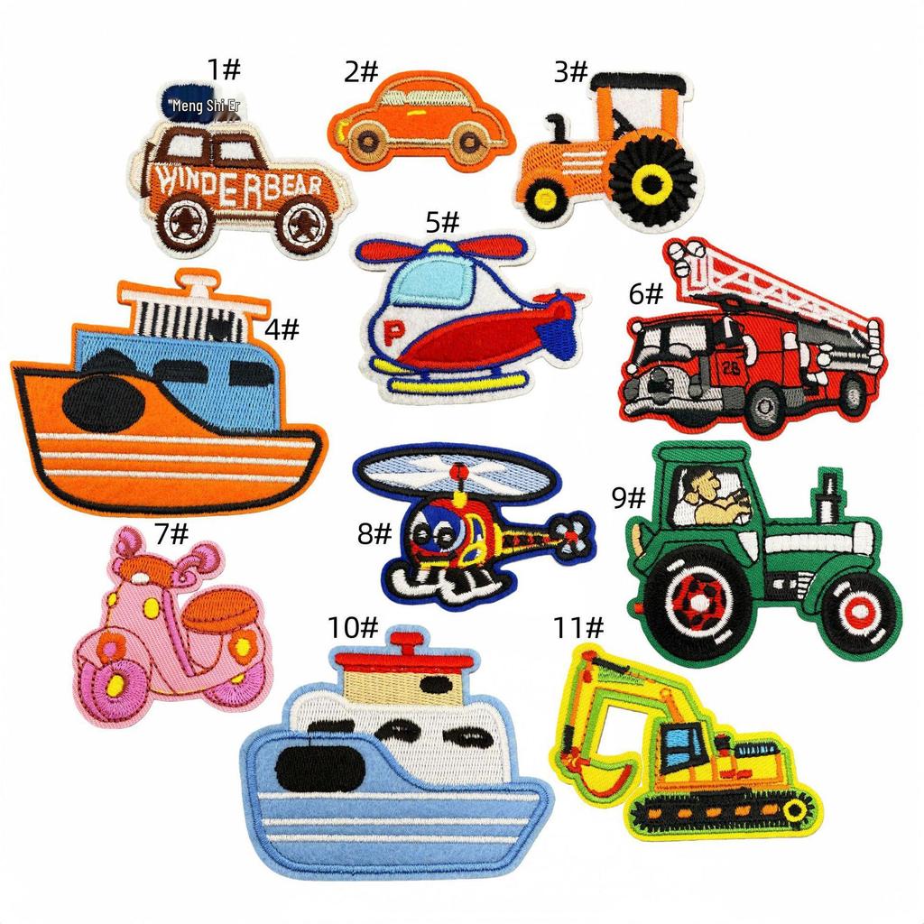 Creative Cartoon Car & Airplane Truck Embroidered Patch for Kids' Clothing Repair