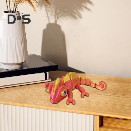 3D Printed Chameleon Figurine Movable Eyes Mini Lizard Figure Articulated Animal Model Toy Home Office Bookshelf Desktop Decoration Ornament