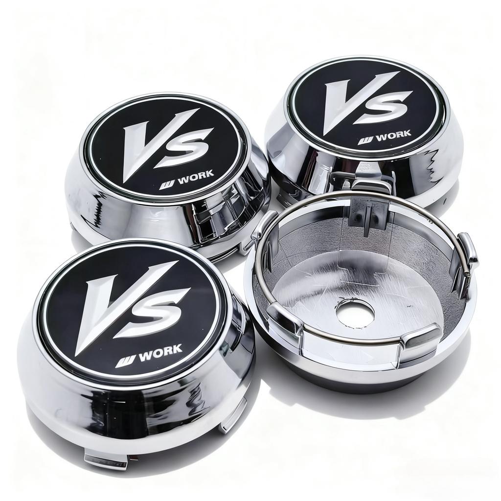 4pcs VS W Work Logo Emblem Car Wheel Center Caps OD 60MM 56MM Wheels Hub High Cap JDM VS Badge Rim Hubcaps Cover Car Accessories