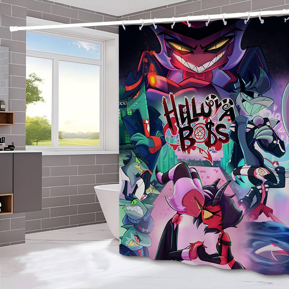H-Helluva Boss  Funny and Creative Beach Shower Curtain Waterproof Polyester Bath Curtains for Bathroom Decorate with Hooks