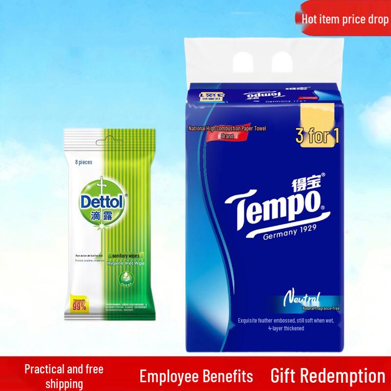 Dettol Wet Wipes & Tempo Facial Tissues Hygiene Combo