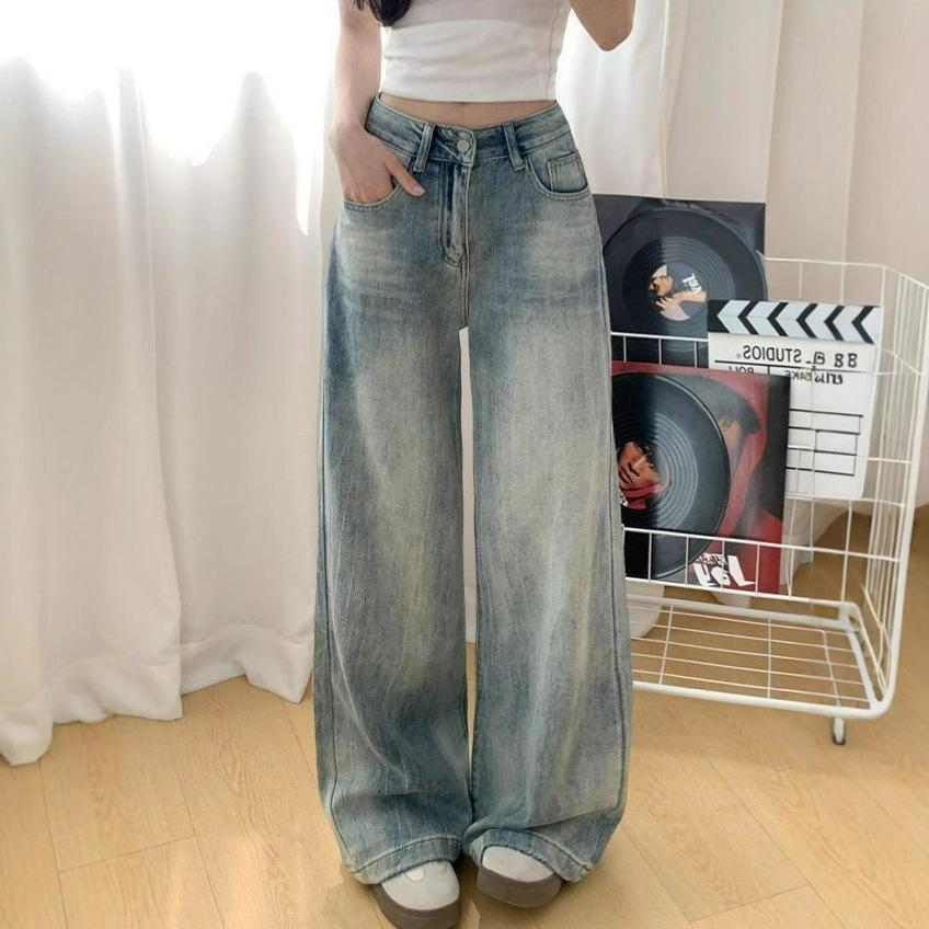 Wide-leg Vintage Blue Jeans Women Do Not Stick To The Leg of The High-waisted Drape Dragging Trousers Loose Hundred Yards of Long Trousers Denim Pants