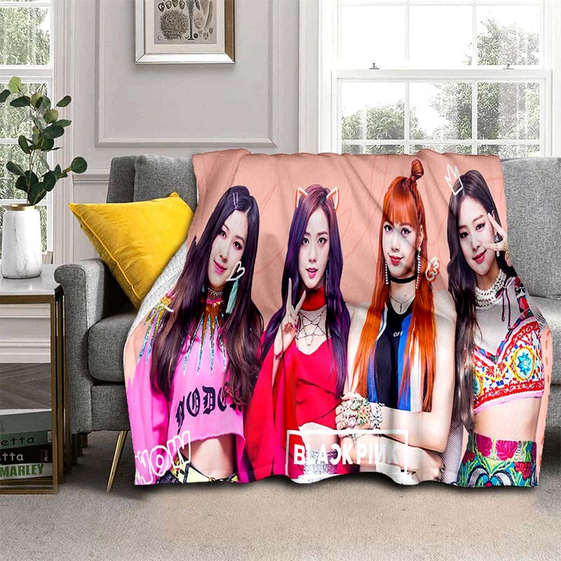 

Фланелевое плюшевое современное одеяло Kpop Blackpink Fanart, коллекция фотографий, постер для весеннего фермерского дома 75x90cm