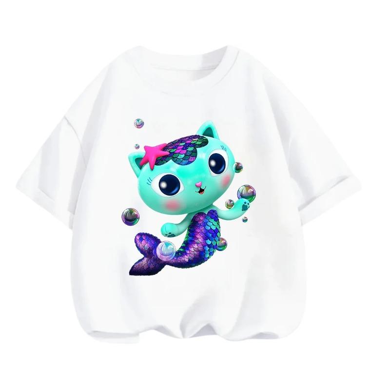 Gabby's Dollhouse Casual T Shirt Summer Cute Cartoon Print Fashion Crew Neck Tops For Children 3-14