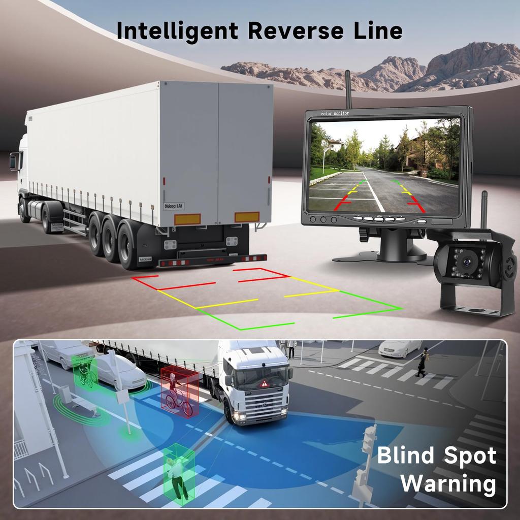 Diese kabellose Rückfahrkamera verfügt über zwei IP68 wasserdichte Nächte und ist geeignet für und Sie arbeitet mit 12V bis 7-Zoll-Monitoren, Schutzart, ultrahell