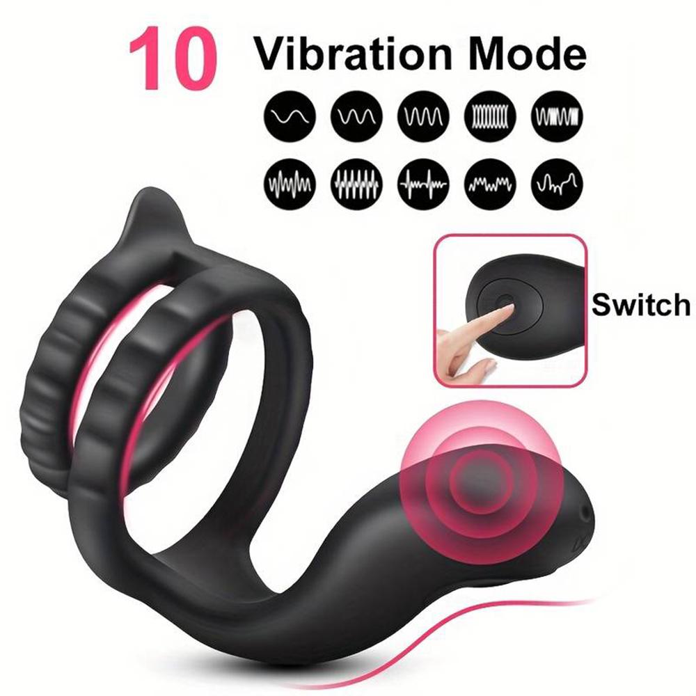 3 In 1 Vibrierender Penisring Männlicher Vibrator Penisring Verzögerung der Ejakulation Cockring Perineum Stimulator Sexspielzeug für Männer Erwachsene Waren