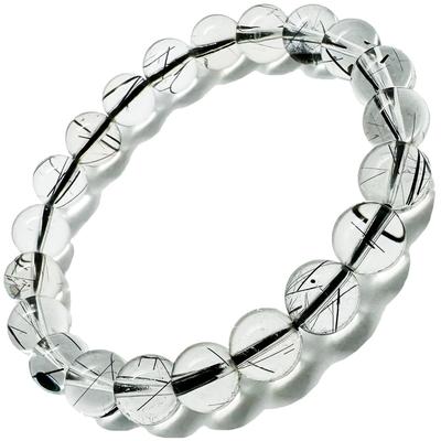 Black Rutilated Quartz Natural Stone Power Stone Bracelet Black Needle Crystal Prayer Beads [hibikurasu] (9-10mm)